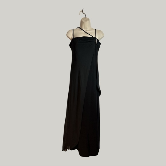 Onyx Nite NWT Formal Black Maxi Cocktail Dress Spaghetti Straps Layered Black 6 - Picture 1 of 8